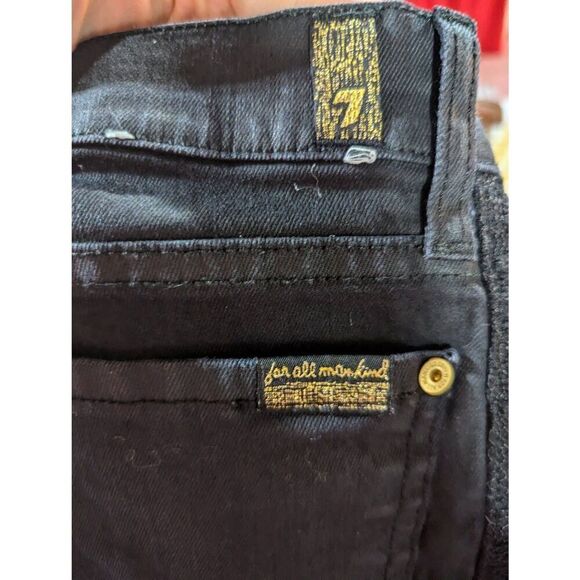 7 for All Mankind Women's Black Skinny Stretch Lace Panel Pants Size 27 - Picture 5 of 8